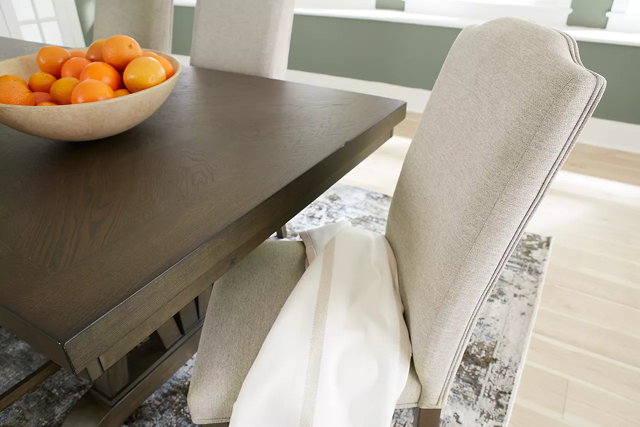 Grant Park Dining Table in Espresso and Dining Chairs in Espresso/Gray in a room scene.